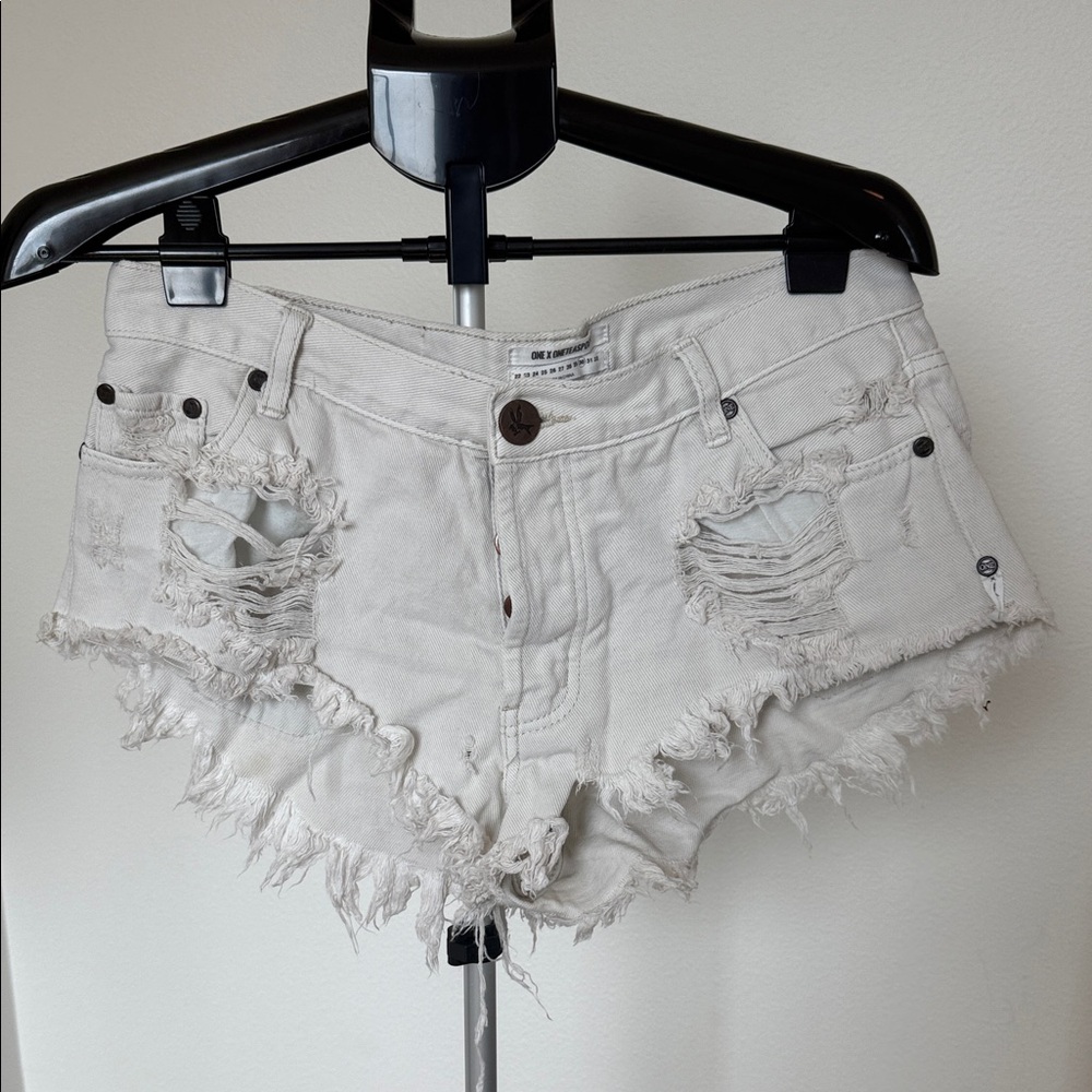 One Teaspoon Rollers - Frayed White Jean Shorts
